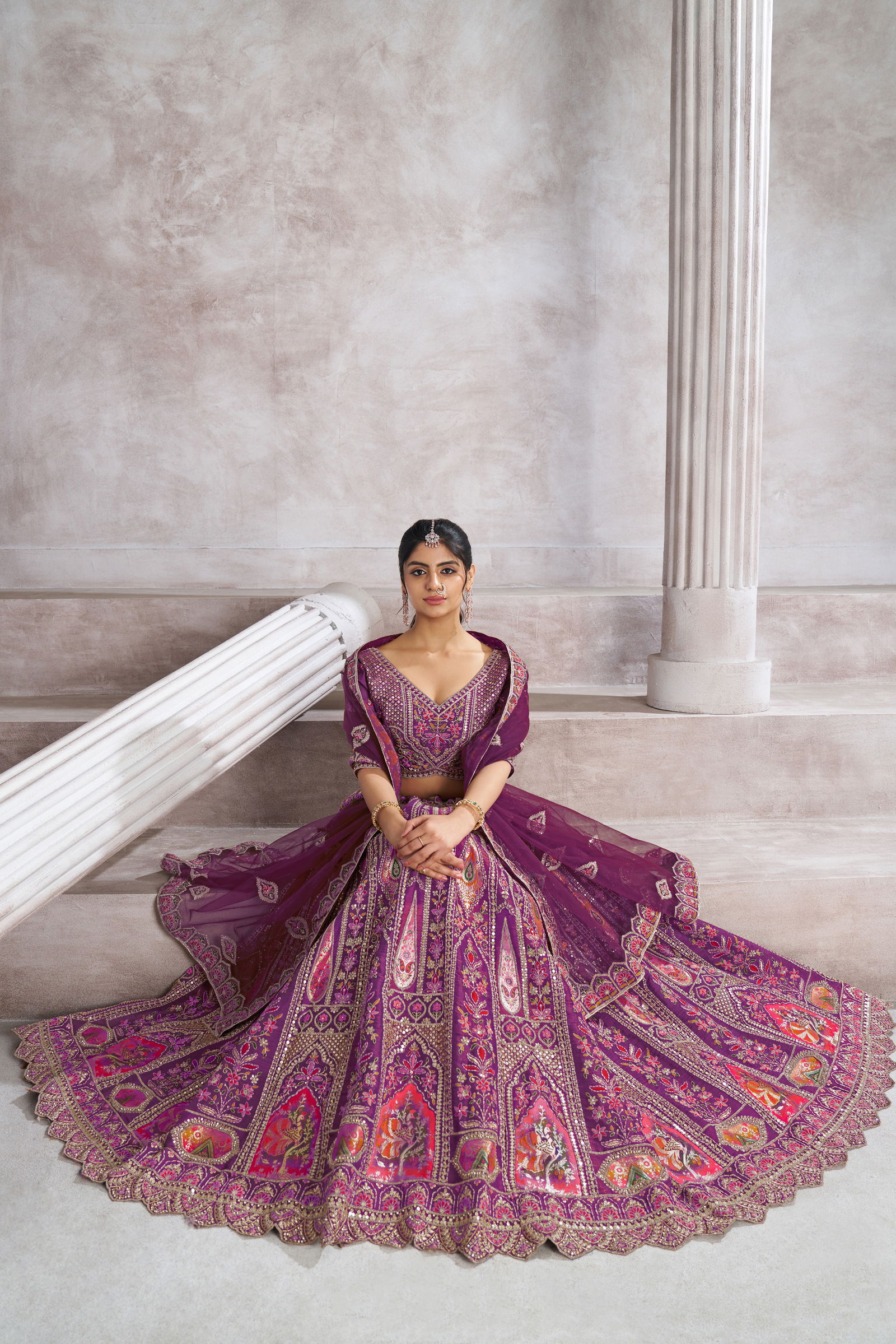 Kf 32 Purple Banarasi Silk Patch Work Semi Bridal Lehenga Choli Exporters In India